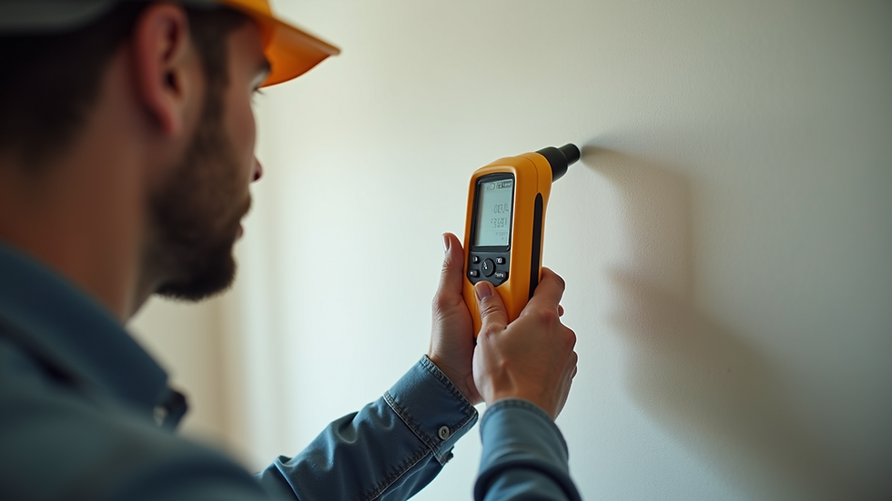 Close-up view of a home inspector using a moisture meter on a wall