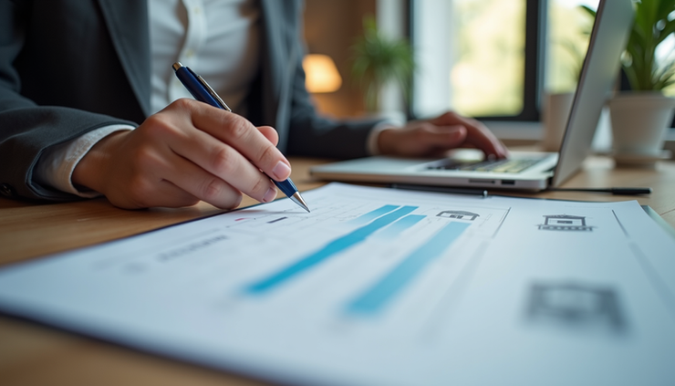 Close-up view of a realtor discussing home inspection report with a buyer
