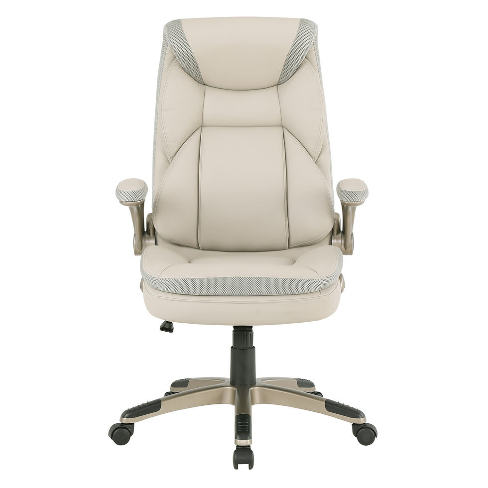 Thumbnail: Beige Tan Taupe Ergonomic Chair with Headrest and Flip Up Arms, Front