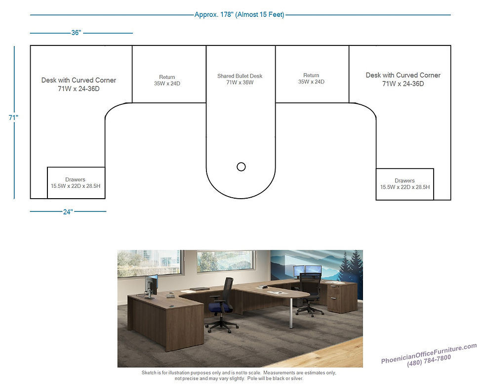 Thumbnail: 2 Person Shared Desk or Workstation 178x71