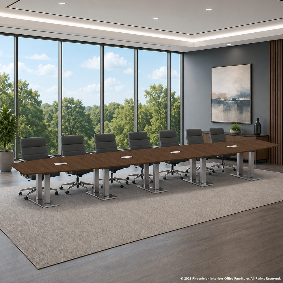 20ft Conference Table and Chairs Set. Walnut Table. Designer Conference Room Furniture.