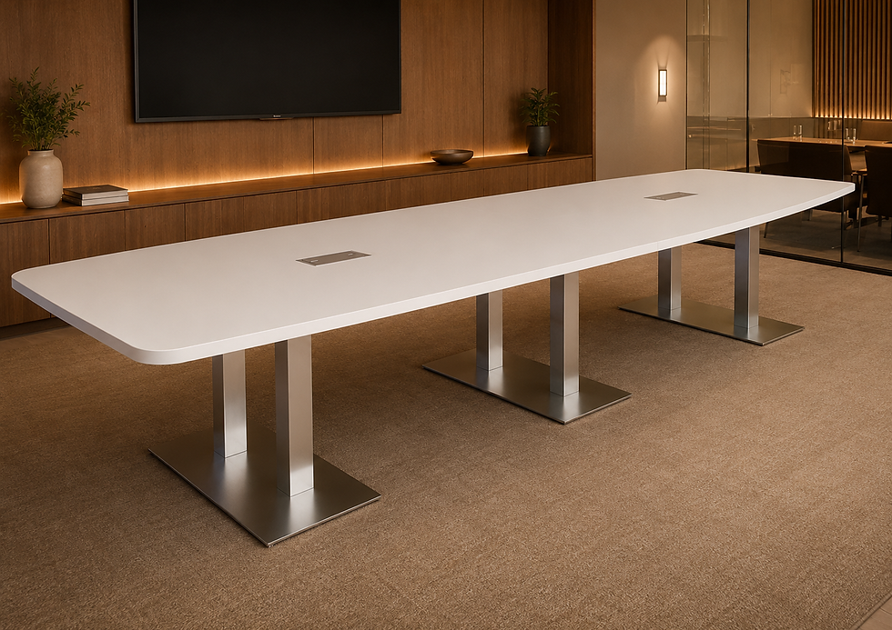 Thumbnail: 12ft White Conference Table with Metal Legs from Customer's Office.