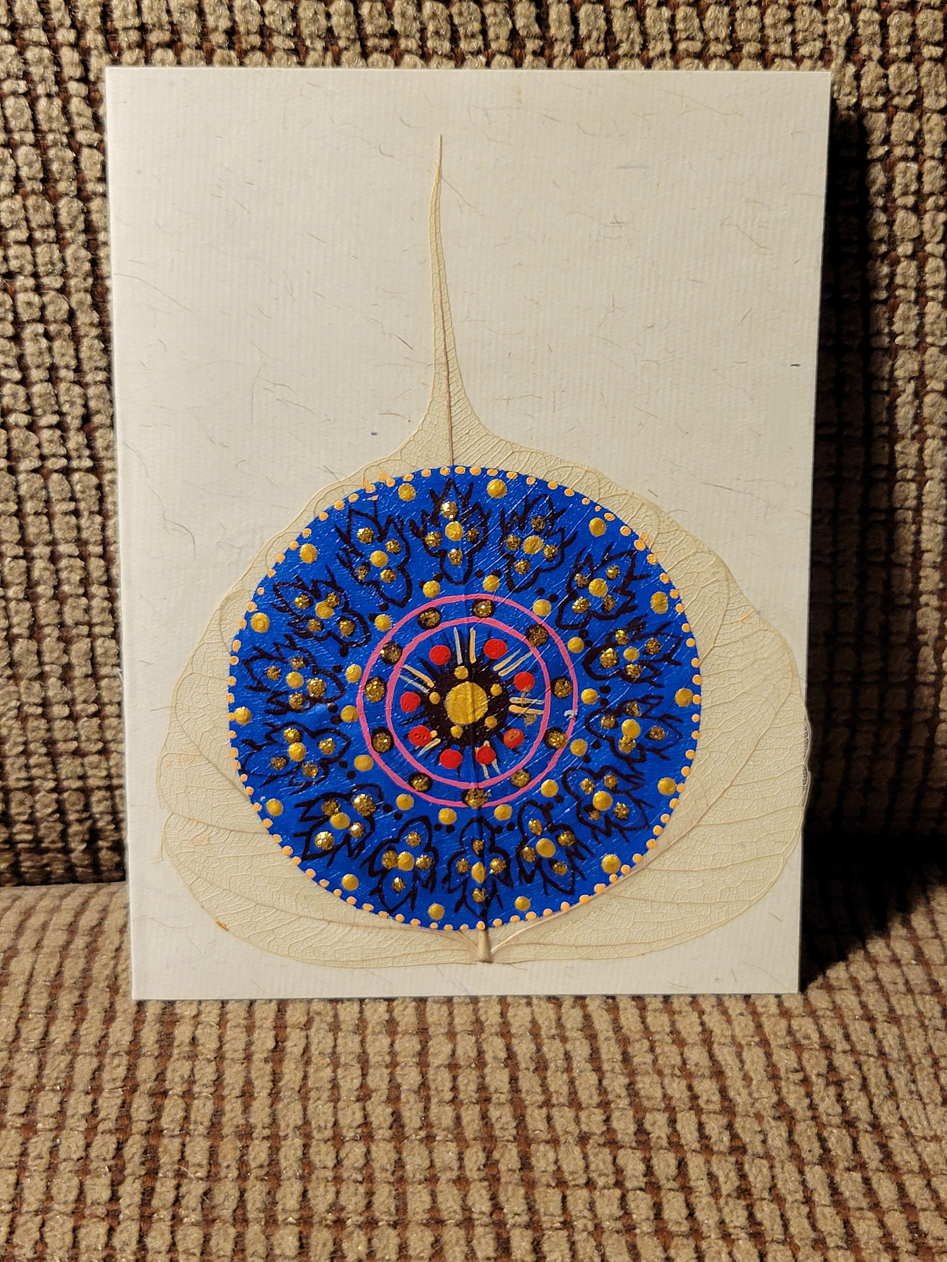 Blue Christmas MandalaHand Painted Leaf Card