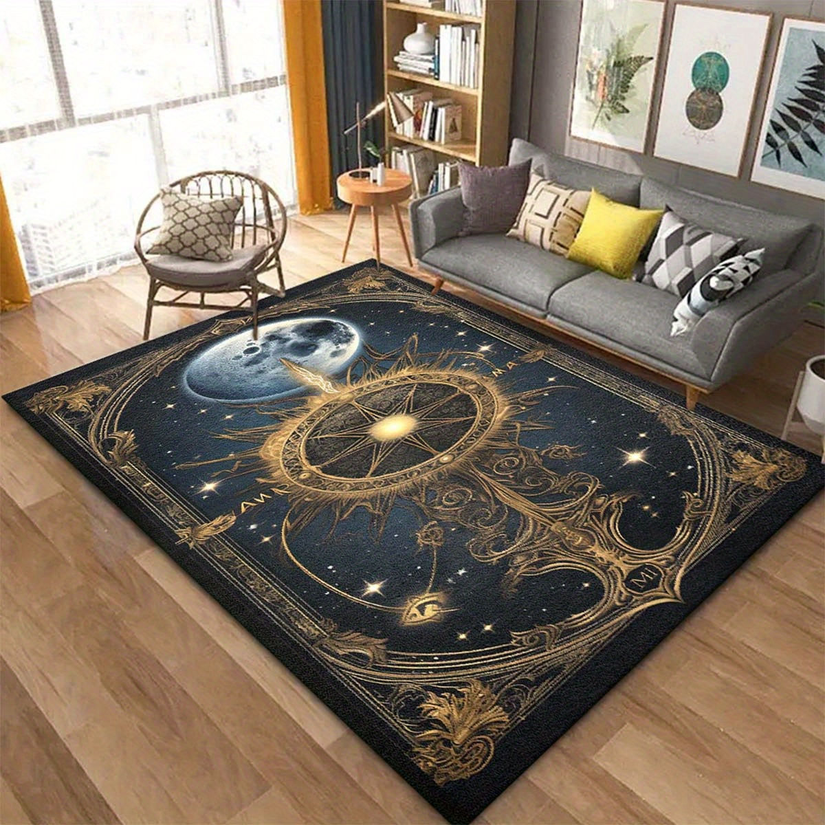 1pc Astrology Tarot Card Design Area Rug - Soft Polyester, Non-Slip, Machine Was