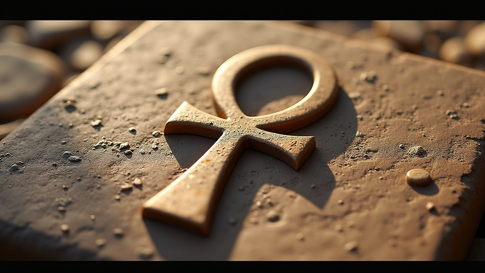 High angle view of a stone ankh symbol
