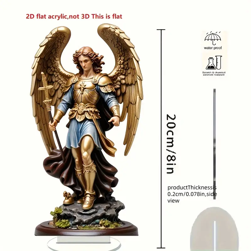 Archangel Michael statue ornament, golden winged guardian angel holding sword, r