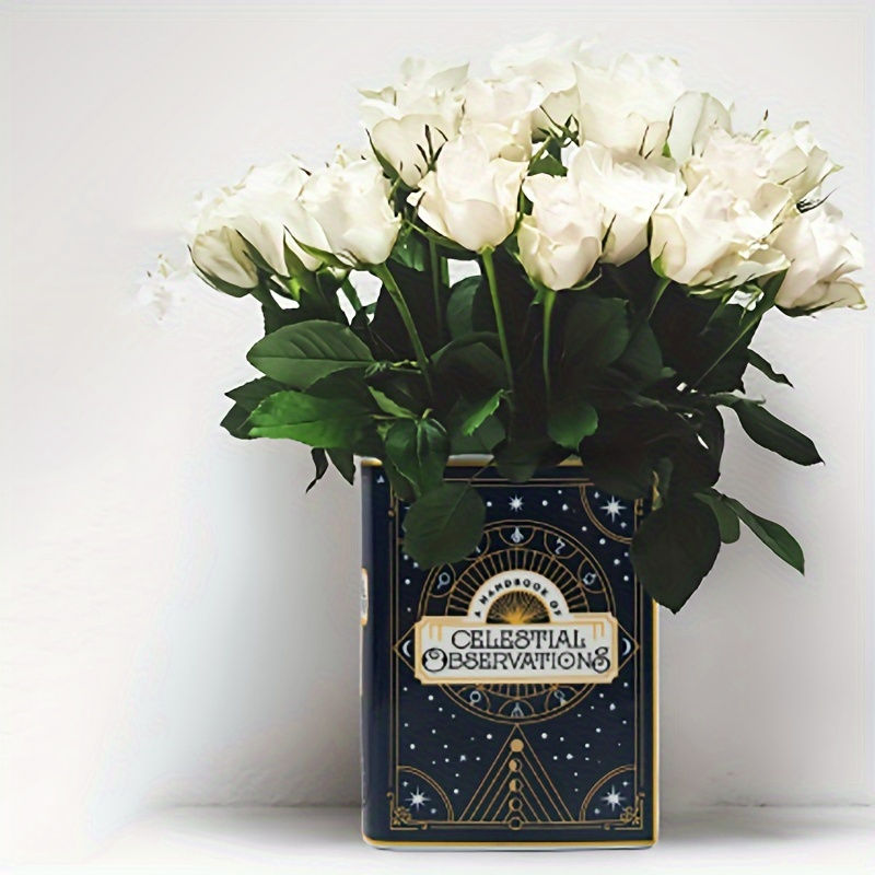 1pc Enchanting Ceramic Book Vase with Tarot Card Design - Celestial Observations