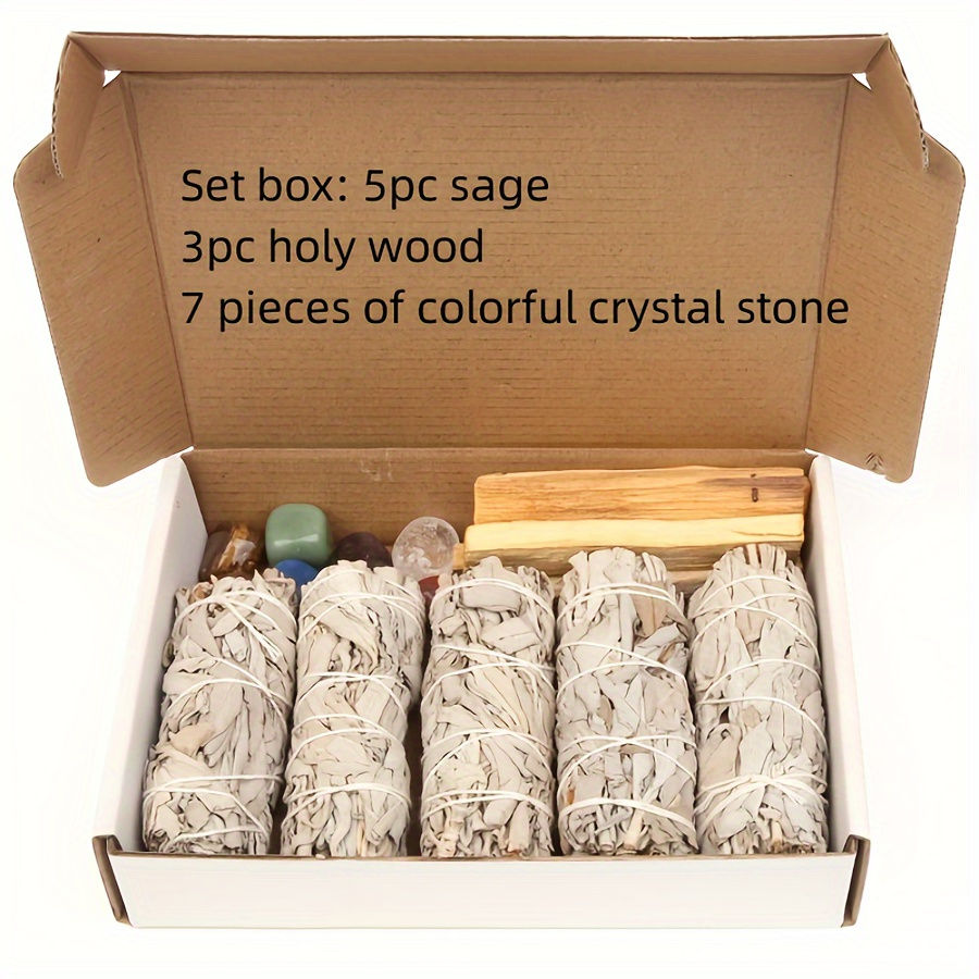 Sage Cleansing Kit, 5pcs White Sage Incense Sticks, 3pcs Peruvian Holy Wood, 7 N
