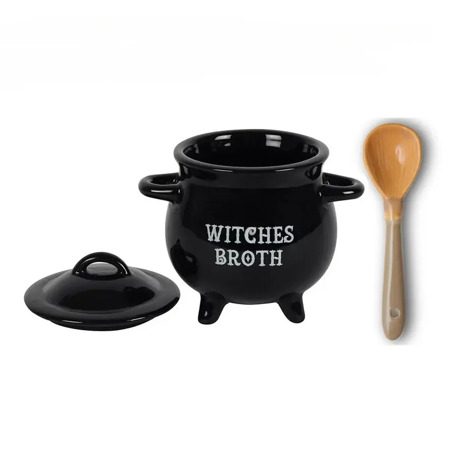 Creative Halloween Atmosphere Rendering Witch Brewing with Lid Spoon Pot Set Cer