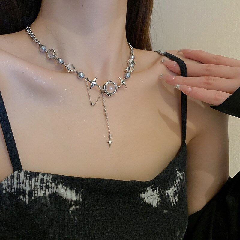 Women Thorn Desin Choker Necklace Fairy Glass Opal Necklace Collarbone Chain Nec