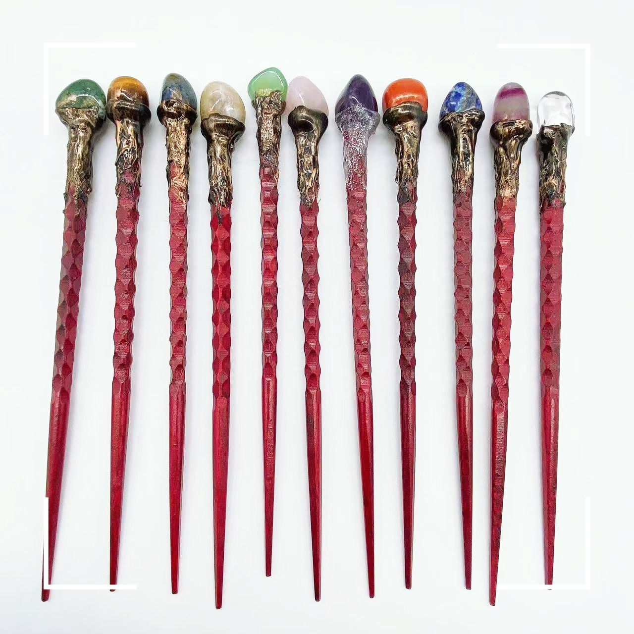 19CM Natural Stones Crystal Magic Wand Witch Amethyst Rose Pink Quartz Labradori