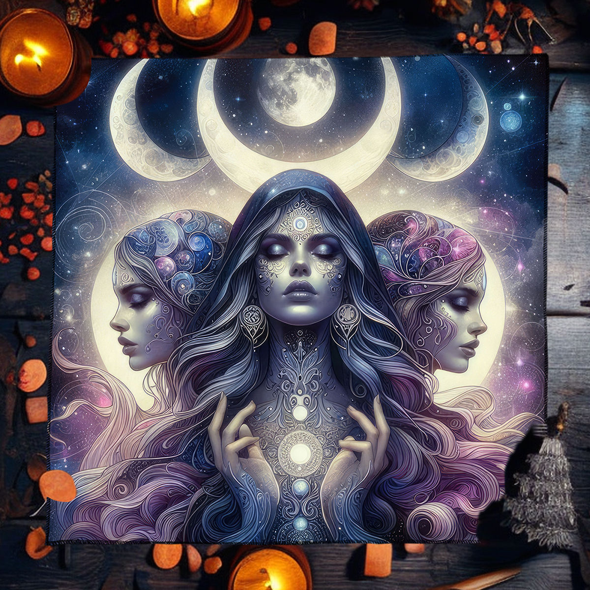 Witch Altar Cloth Tarot Tablecloth Purple Crystal Moon Starry Sky Divination Clo