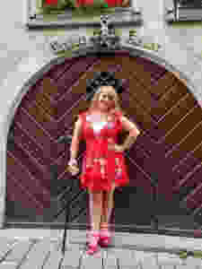 Maryann in Germany, with cane