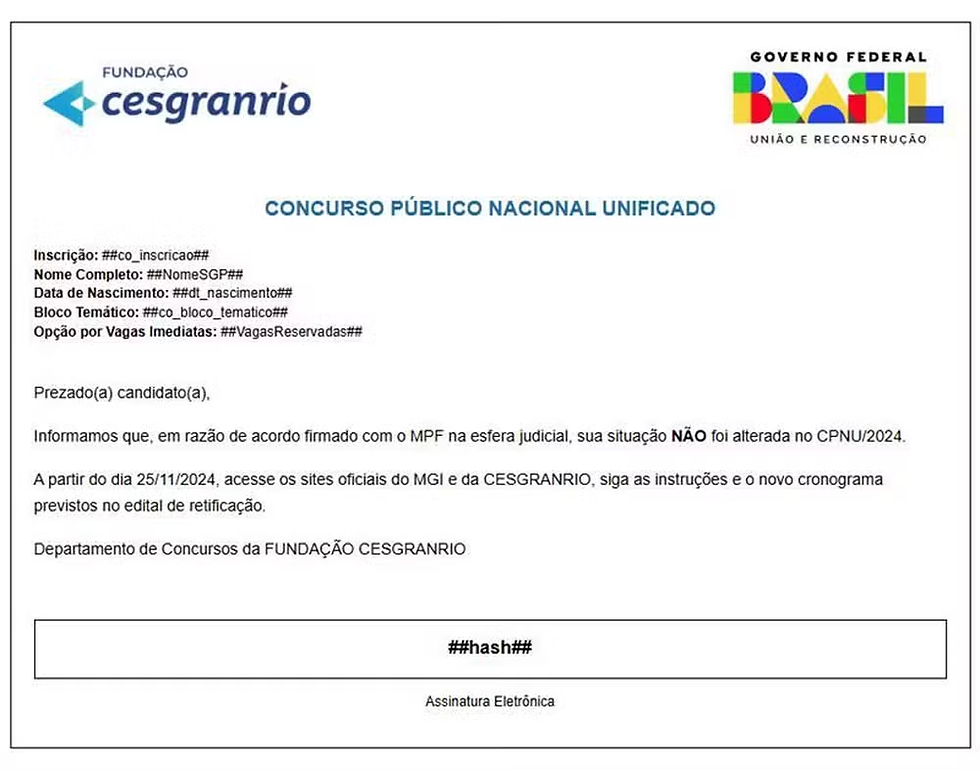 Cartão do CNU para quem não teve mudanças