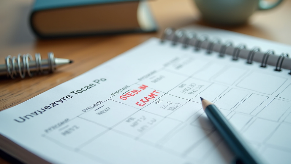 High angle view of a calendar with study schedule marked for exam preparation