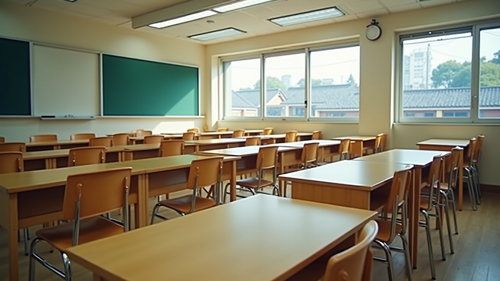 High angle view of a large classroom in a major Japanese cram school