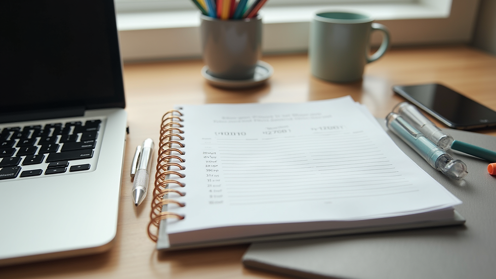 high angle view of study materials and schedule planner on desk