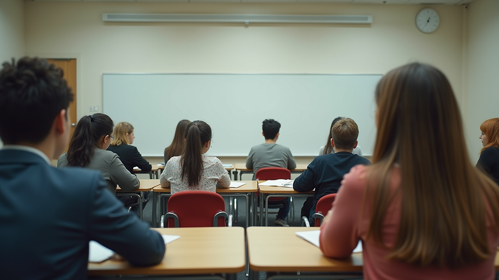 Eye-level view of a classroom with students studying individually