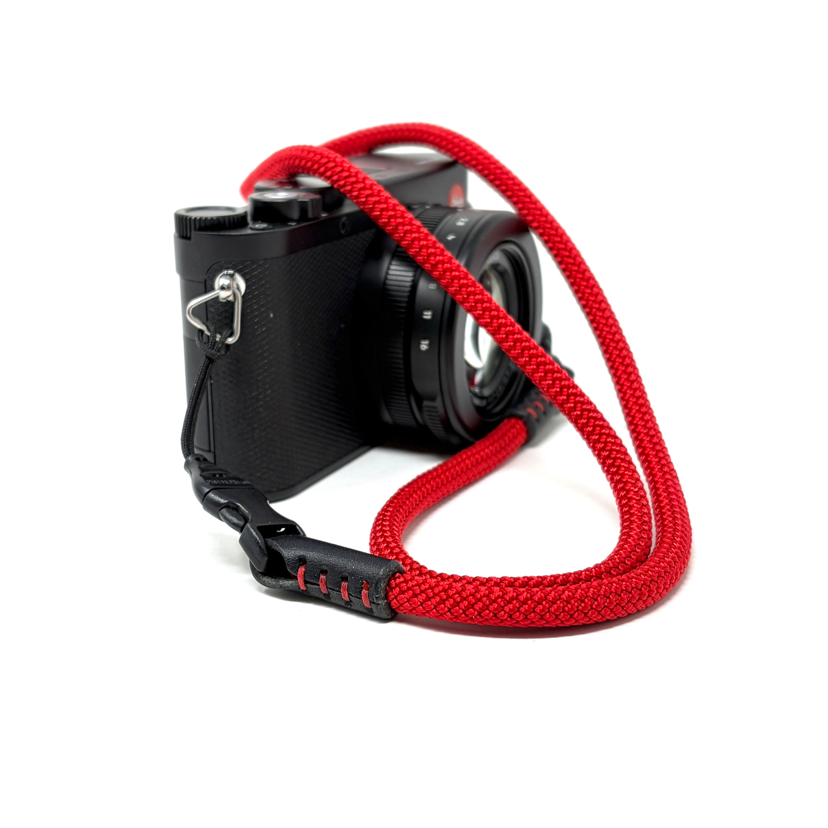 CORDY QD Red Braided Rope and Leather Camera Strap with OPTech Mini QD Loops