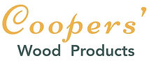 The image features the logo for "Coopers' Wood Products". The logo displays the name "Coopers" in a flowing, gold-yellow script above the text "Wood Products" in a dark teal font.