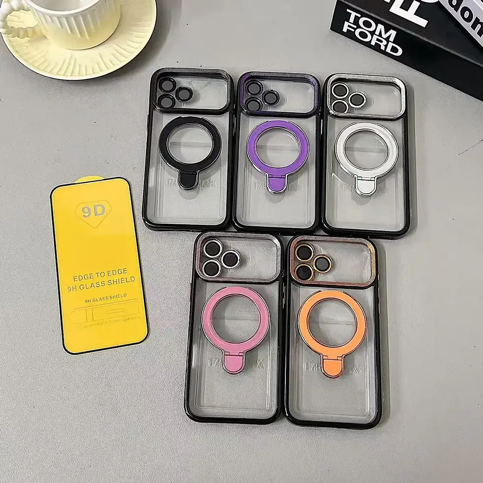 Funda transparente con MagSafe y anillo de soporte colores surtidos  mayoreo - Selicell.