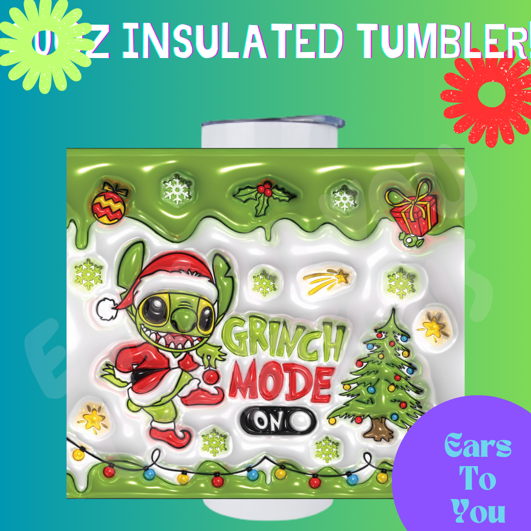 Stitch Grinch Mode Christmas Puff 20oz Insulated Tumbler