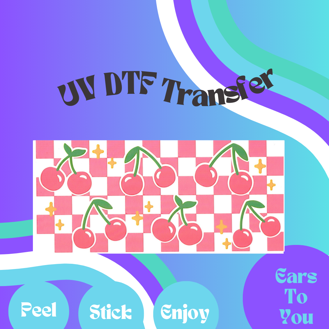 Checkered Cherries Holographic 16oz UV DTF Transfer