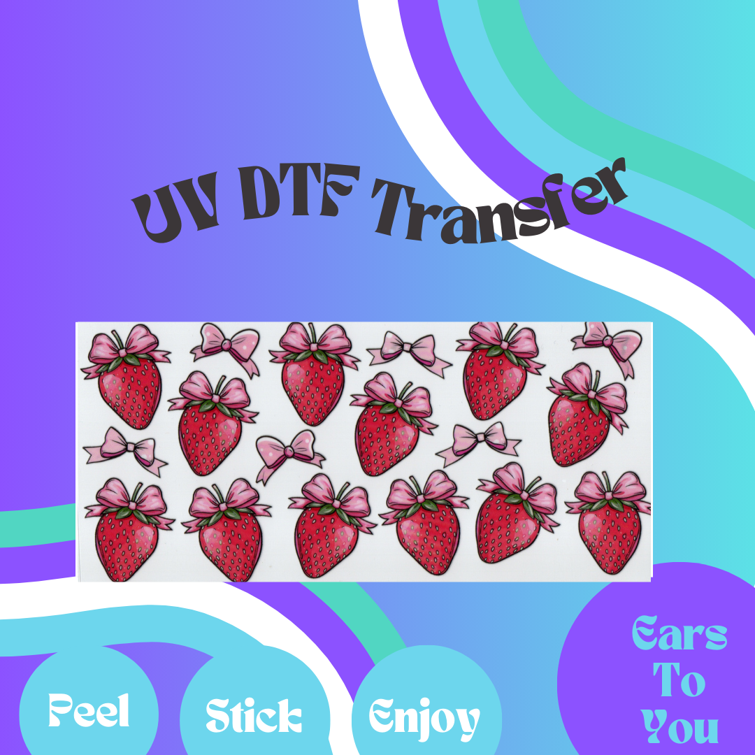 Bow Strawberries 16oz UV DTF Transfer