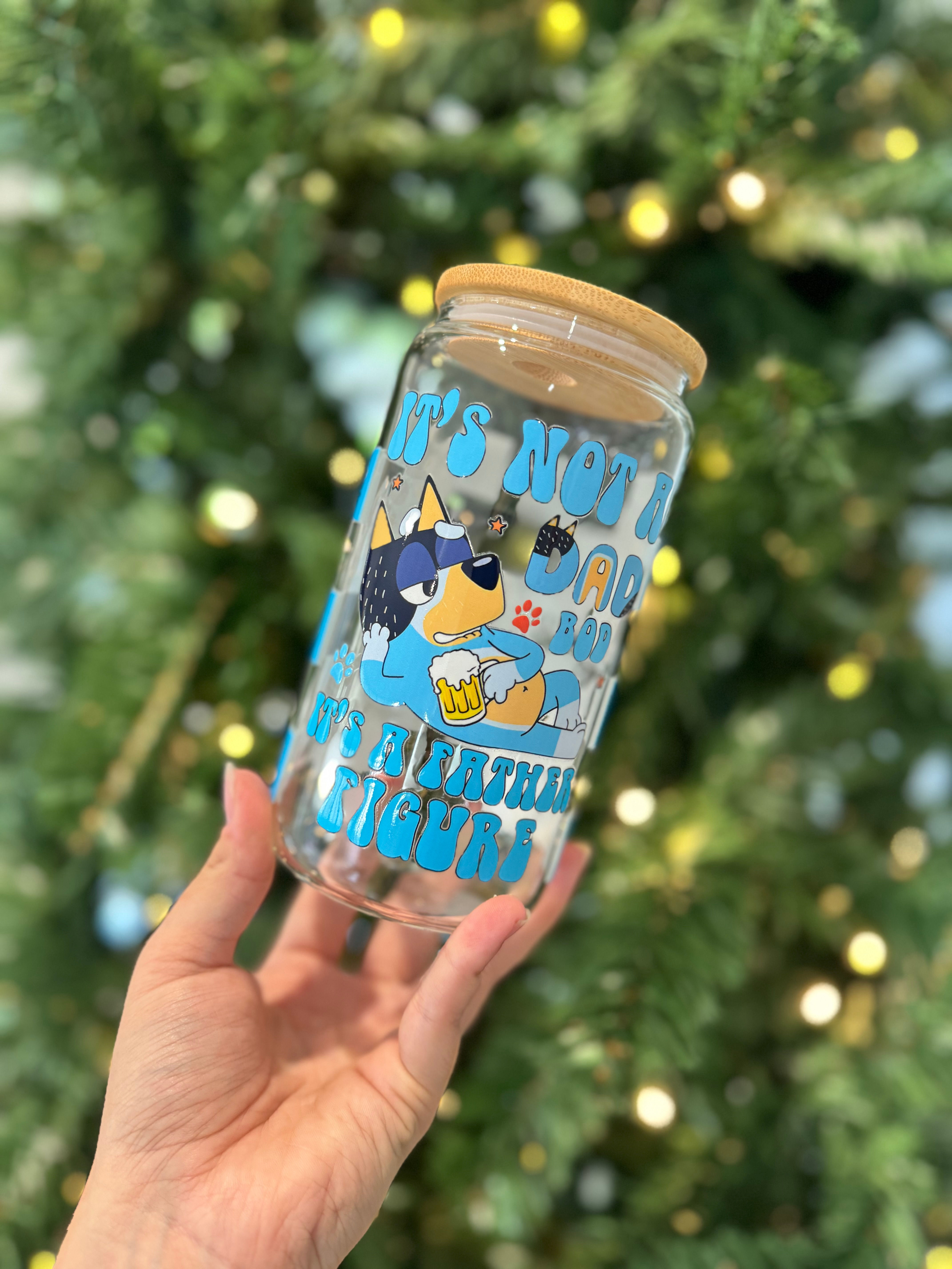 Bluey Dad Bod 16oz Beer Can Glass