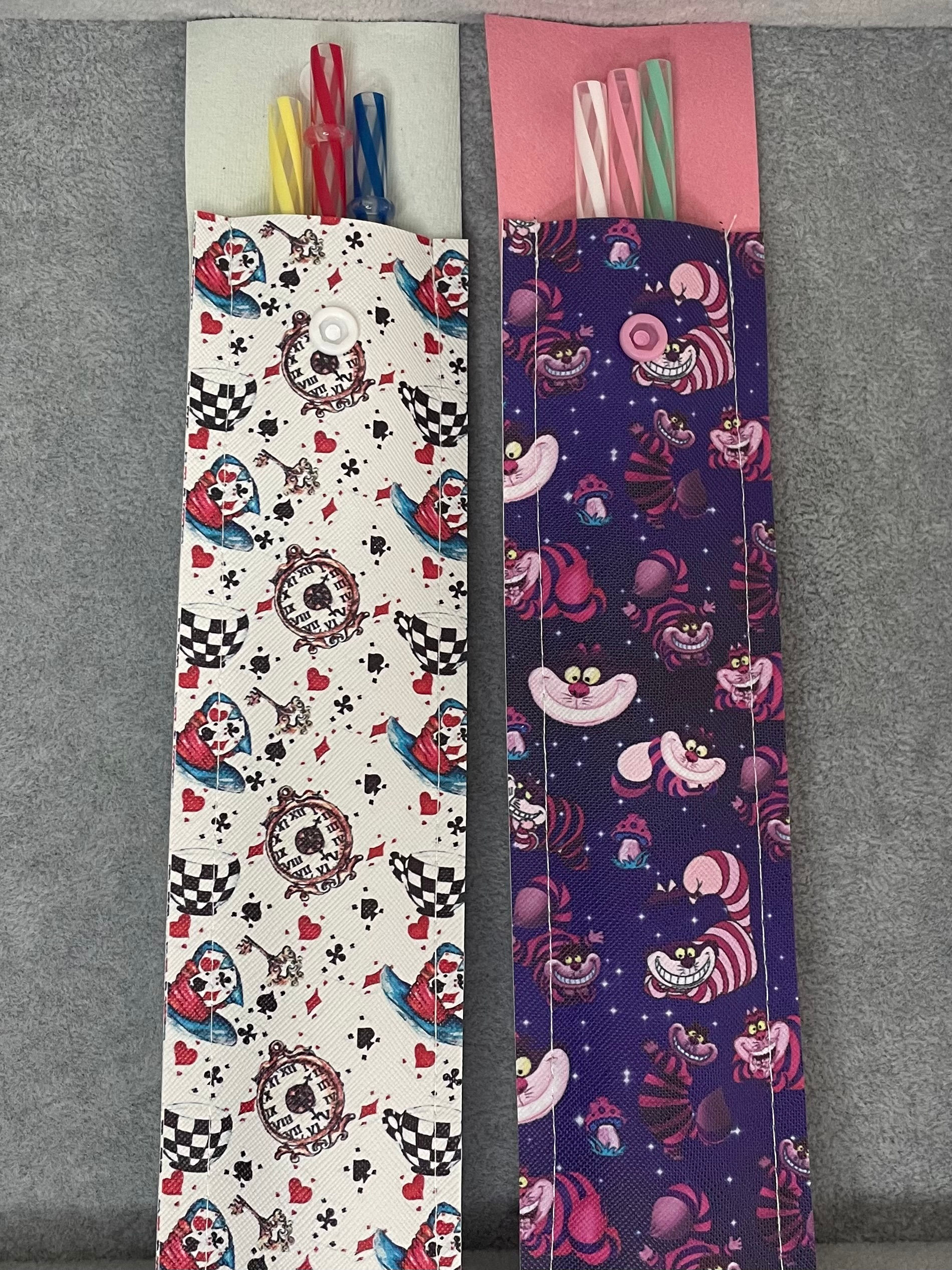 Alice in wonderland leatherette reusable straw pouch