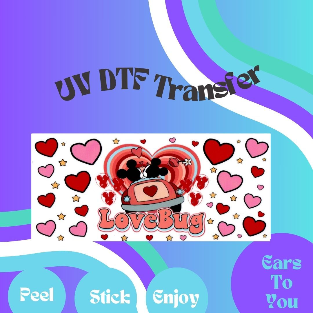 Minnie and Mickey Love Bug 16oz UV DTF Transfer