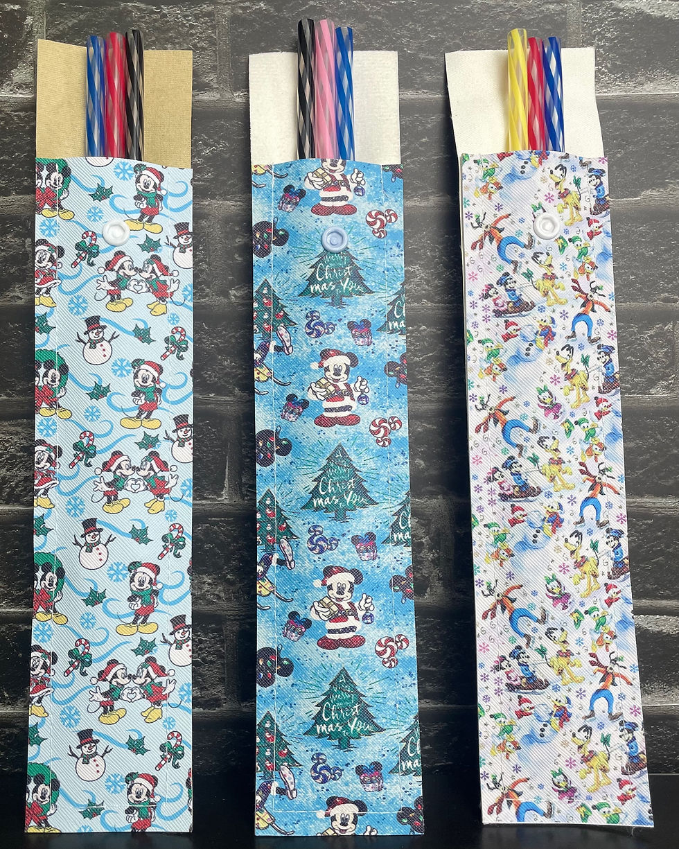 Thumbnail: Dinsey Christmas leatherette reusable straw pouchiy