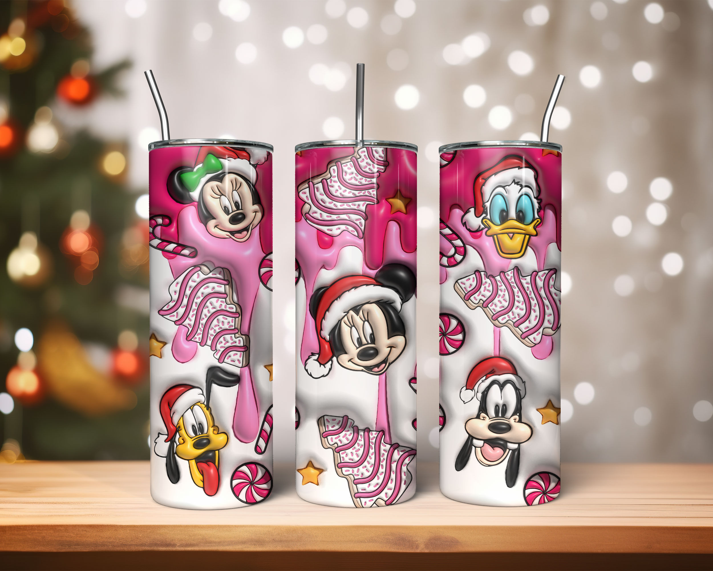 Mickey and Friends Pink Christmas Puff 20oz Insulated Tumbler