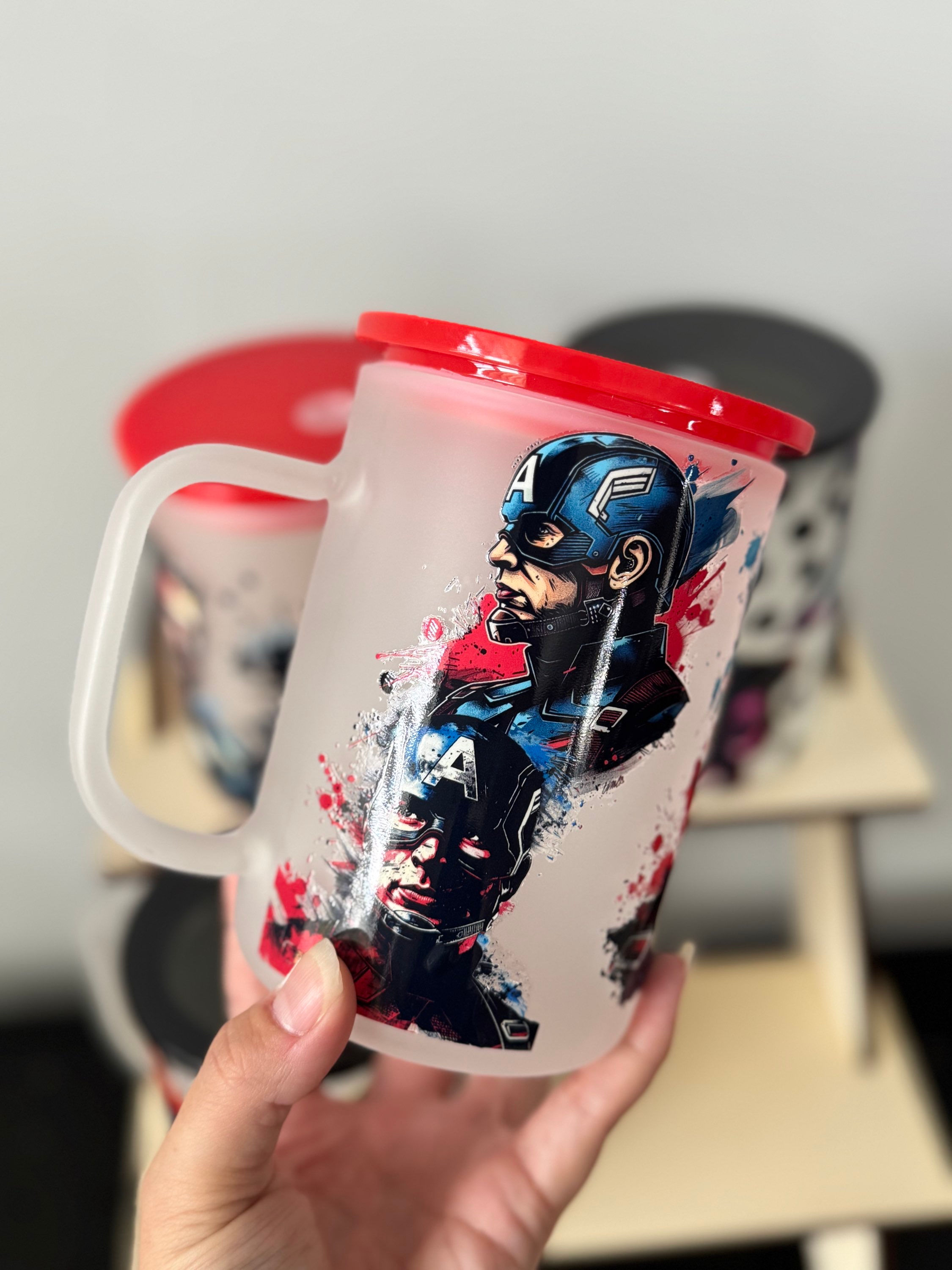 Captain America 17oz Glass Mug with UV DTF