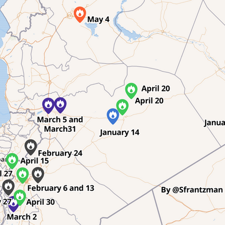 Map of recent airstrikes on Syria