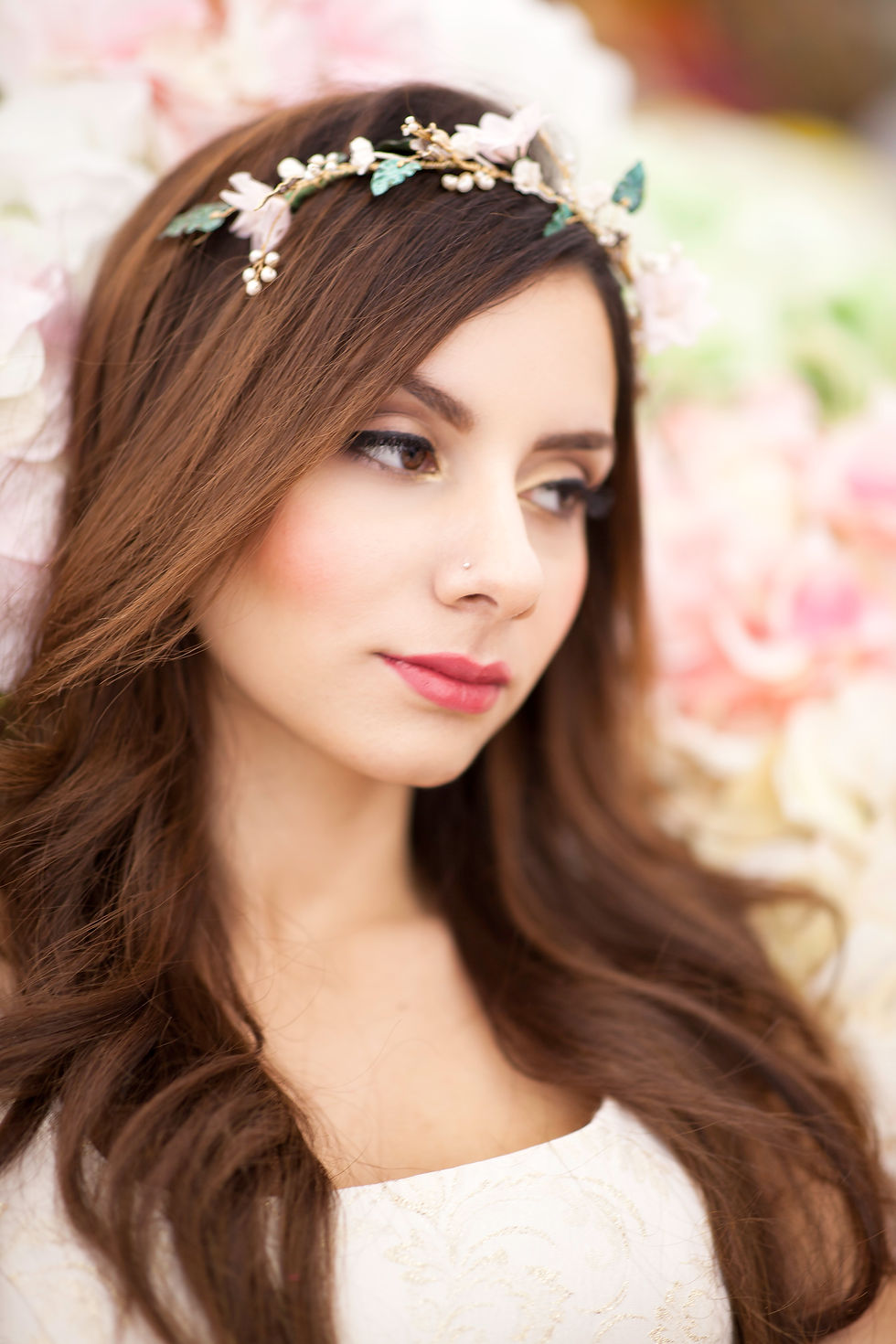 Thumbnail: Fairy Garden Hair Vine / Tiara with Silk Blush Pink Flowers
