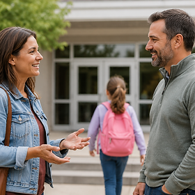 Co-parents discussing school schedules, activities and responsibilities