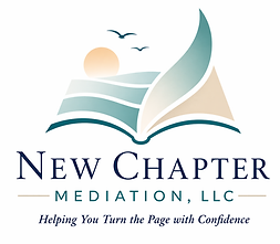 New Chapter Mediation logo with coastal waves and turning page design