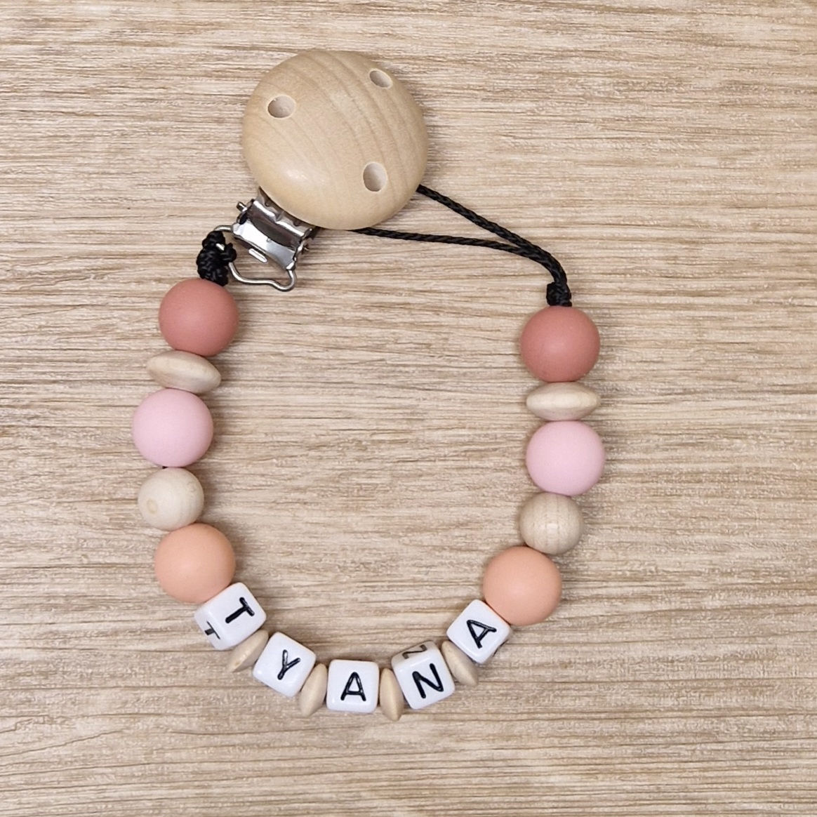 Attache-sucette prénom personnalisable - , camaïeu de rose