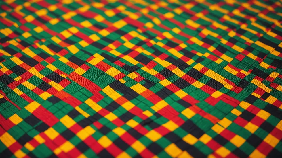 Close-up view of vibrant Kente cloth