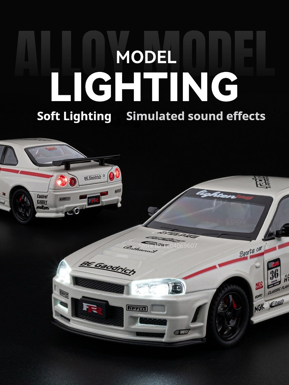 Thumbnail: 1:24 Scale GTR-R34 M3 Sports Car Model Toy Shock Absorption Pull Back Supercar M