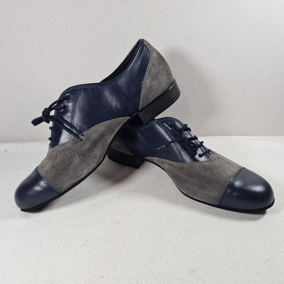 Thumbnail: Mens Diamant Oxfords in Blue leather and Grey suede