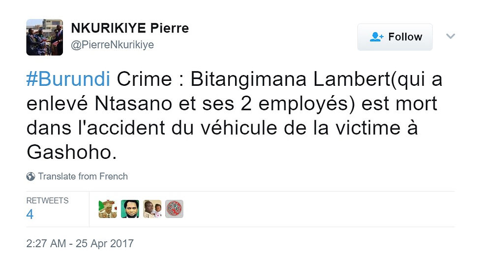 Tweet de la police Burundaise par le biais de son porte parole Pierre Nkurikiye