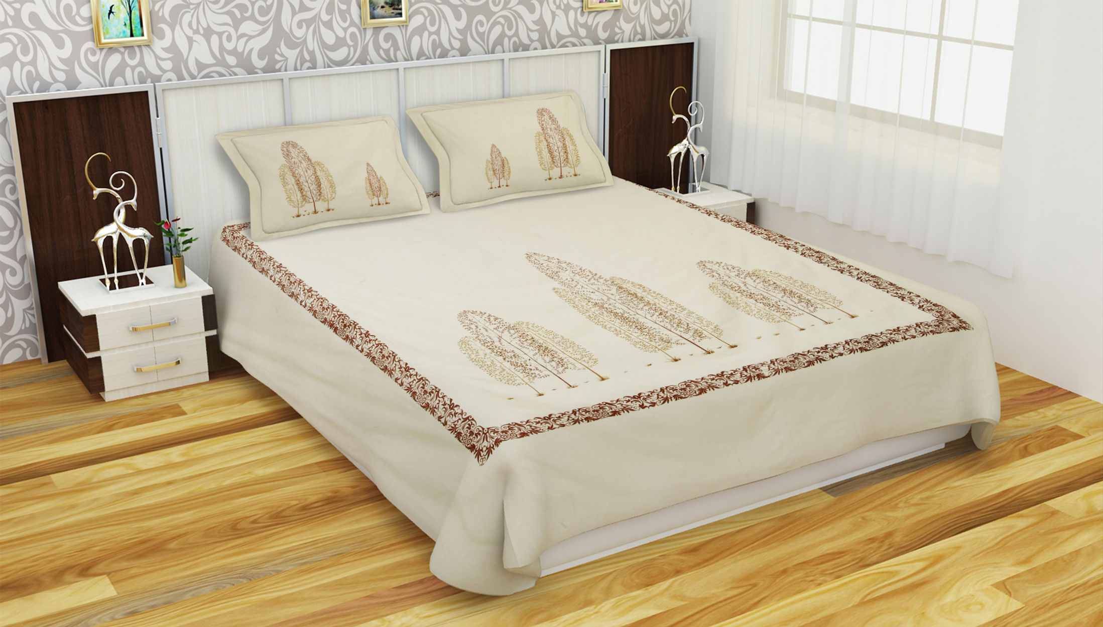 Rosette  Cotton Double Bedsheet  -King Size (100 x 108 Inches) 0093 (Lemon)