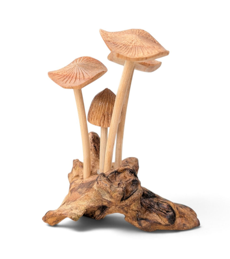 Forest-inspired mushroom sculpture for a shelf