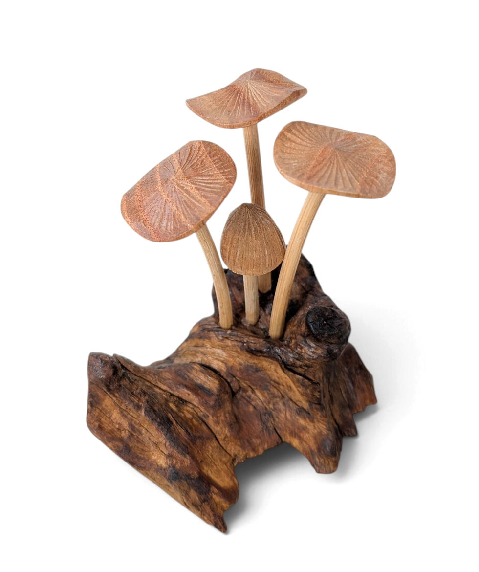 Small hand-carved natural wood mushroom cluster