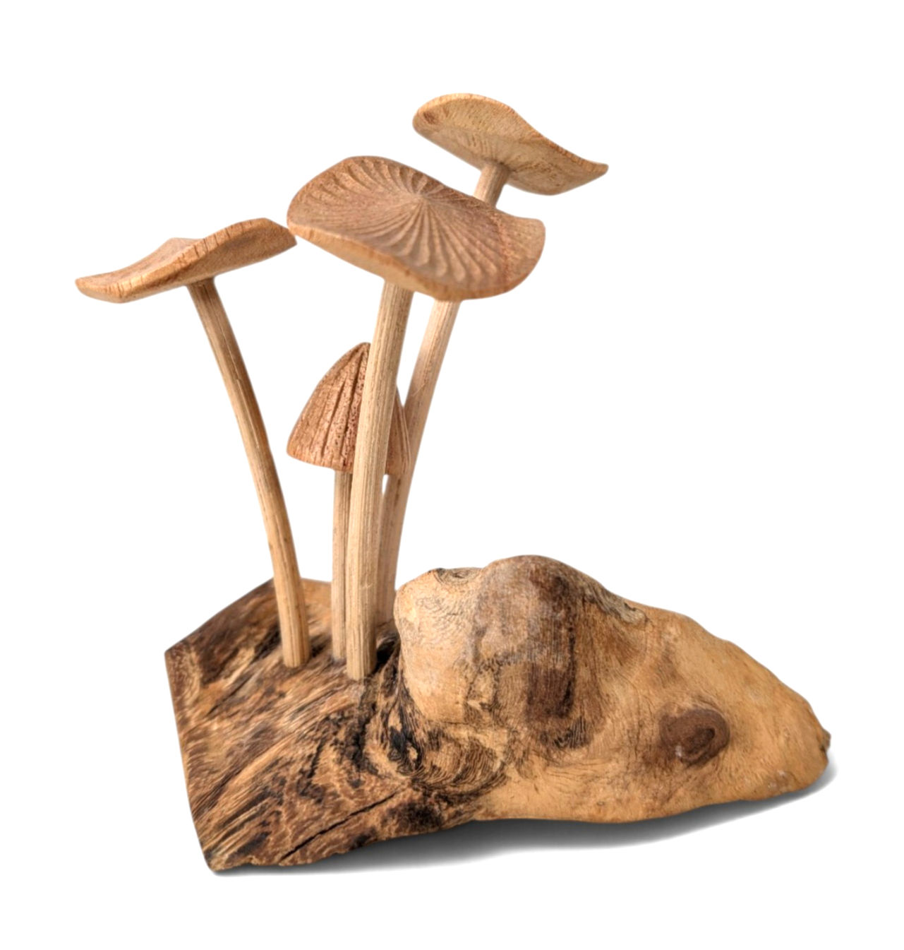 Small hand-carved natural wood mushroom cluster