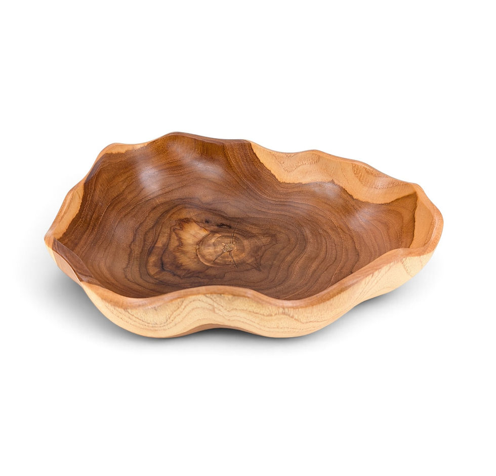 Thumbnail: Rustic teak wood bowl with a wavy edge