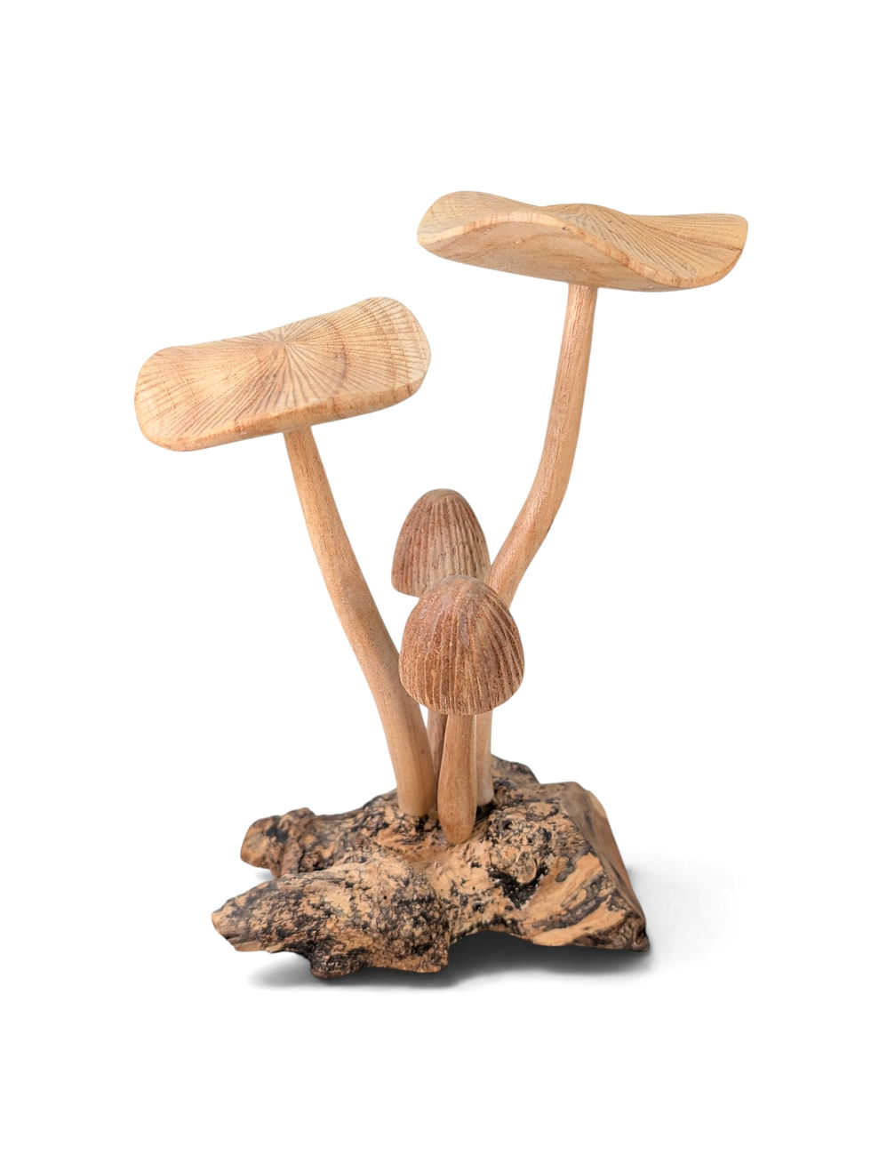 Small hand-carved natural wood mushroom cluster