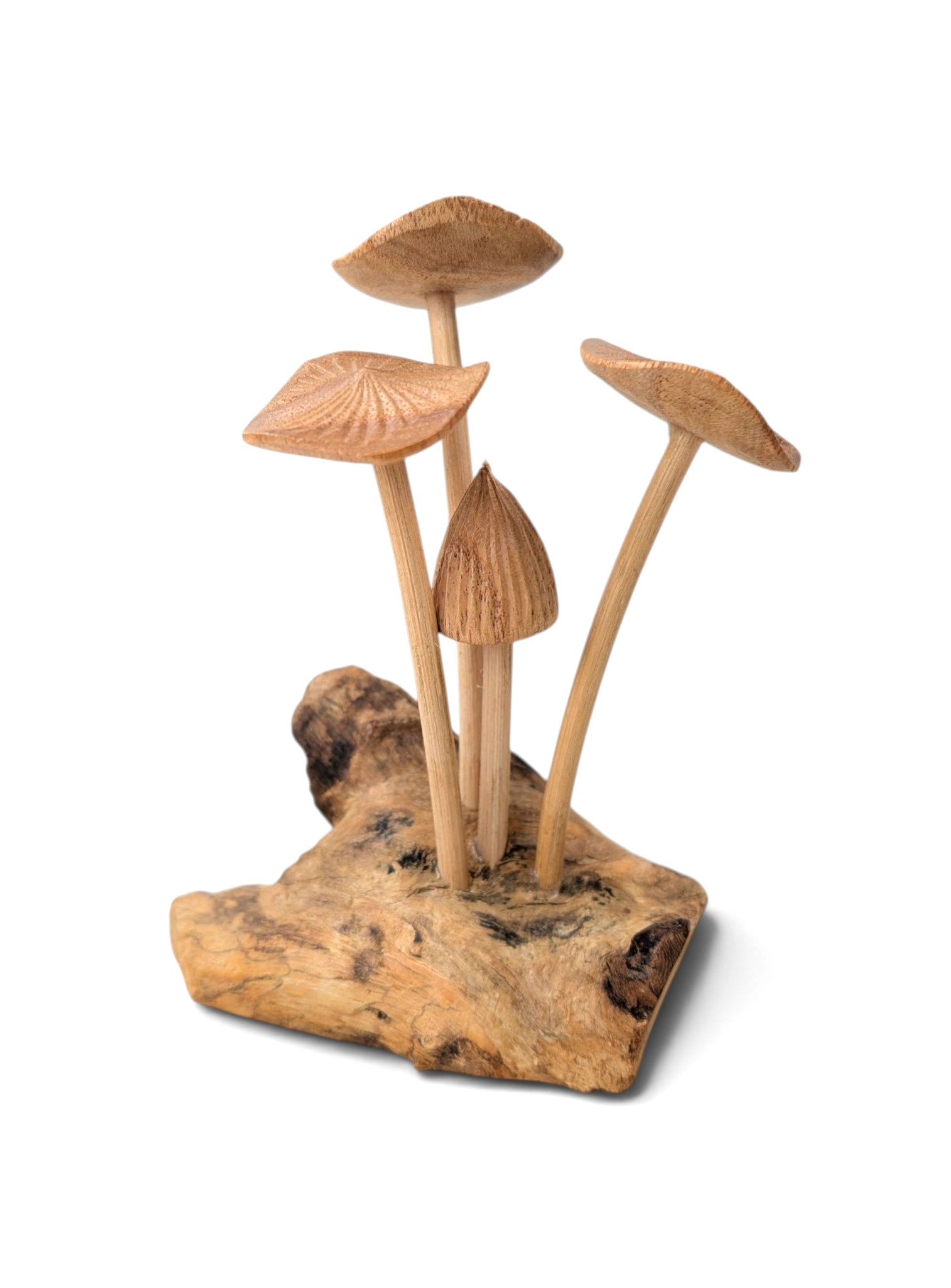 Artisan-carved mushroom cluster made from natural wood